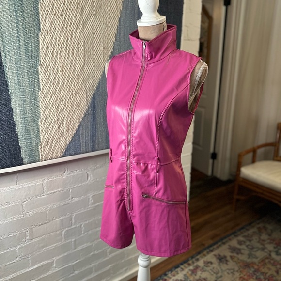 NWT Fashion Nova Pink Pleather Zip Up Romper - Picture 4 of 12